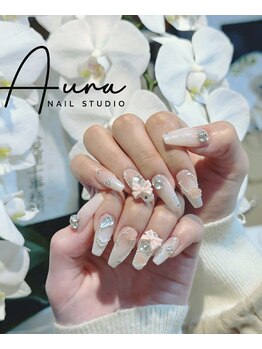 リボン/透明感ネイル