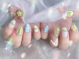 水色ギンガムチェックネイル