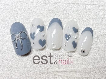 エストラッシュアンドネイル 銀座店(est lash&nail)/リボン ハート　グレーネイル