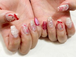 カジュアルリボンガーリーネイル