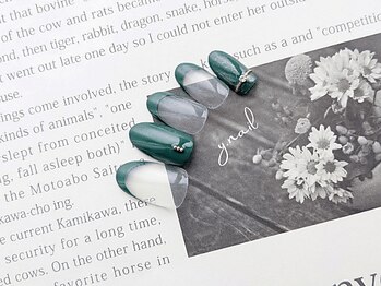 ワイネイル(Y.nail)/ダークグリーンのフレンチ