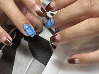 デューネイルスタジオ(dew nail studio)/ブラウン ブルーチェック