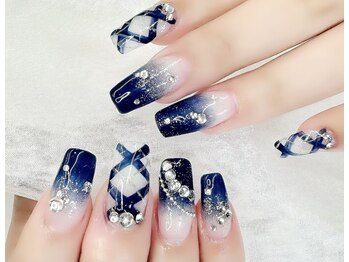 アリイネイルズ(ALII Nails)/ブルー系チェックネイル