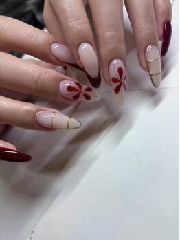 ブルーデイジー 栄本店(Blue daisy)/年末年始ネイル/レッドフラワー