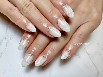 エンジェルガーデンネイル 池袋店(Angelgarden nail)/ホワイトのキラキラ大理石ネイル