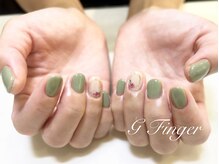 ジーフィンガー 大井町店(G Finger)/カーキ×押し花ネイル