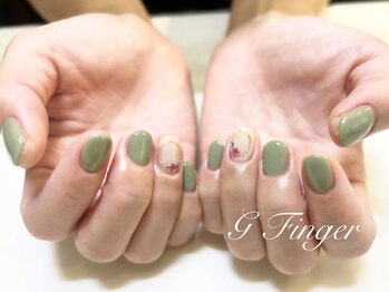 ジーフィンガー 大井町店(G Finger)/カーキ×押し花ネイル