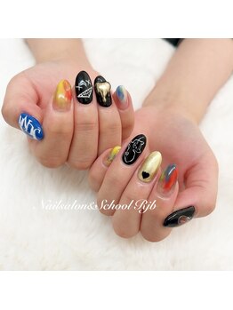 ネイルサロン アンド スクール アールジェイビー(Nailsalon&School Rjb)/持ち込み左右非対称デザイン