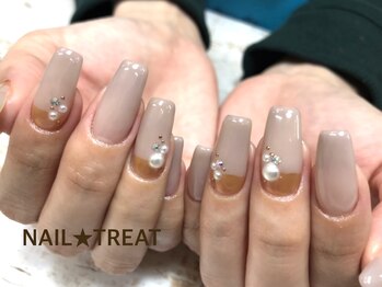 ネイルトリート 茨木駅前店(NAIL TREAT)/グレージュ×ミラーネイル