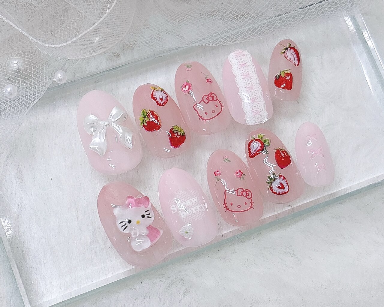 ネイルチップオーダー☆ゆめかわ量産型清楚系大人可愛いゴスロリくすみ