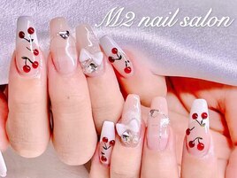 フレンチチェックチェリーネイル