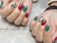 エクラ(eclat)/ゼブラ×赤×グリーン