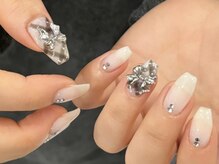 ネイルメゾン 梅田(NAIL MAISON)/透明感乳白色チェックリボン