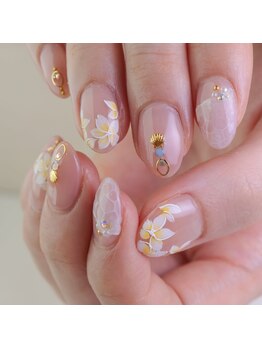 ピオニーネイル(peony nail)/海とプルメリア