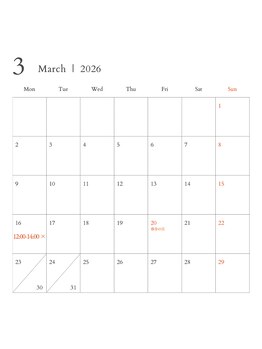 ヌン ブロウ 茅ヶ崎店(NUN BROWS)/３月の営業カレンダー