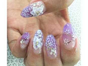 ラベンダー花浴衣ネイル♪￥9200