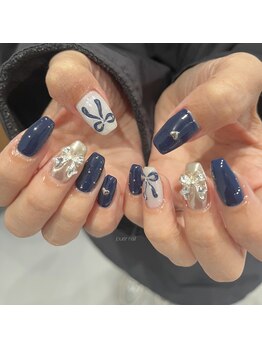 ぷっくりリボンネイル☆ネイビー