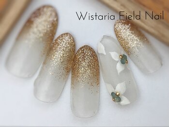 ウィスタリアフィールドネイル MONAD店(WISTARIA FIELD)/ゴールドラメグラデ フラワー