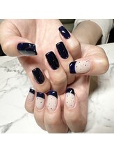 メイ アンド ティースタイル(Mei&T's style)/ネイビー　フレンチ　アシメ