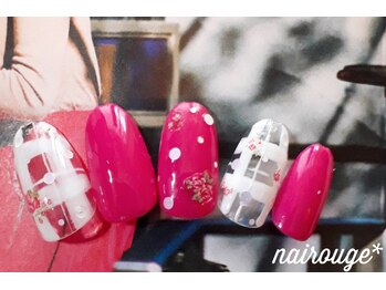 ネイル―ジュ 札幌大通店(nairouge*)/春チェック×お花ネイル♪