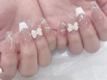 エムプラスネイル 新宿(M+Nail)/ワンホンリボンネイル