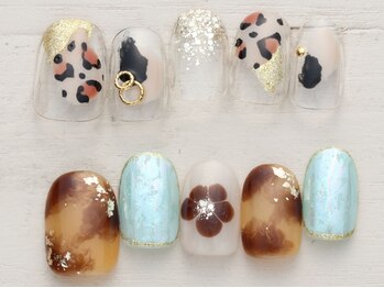 ネイルサロン ノーネイル 横浜の写真/定番もニュアンスも"NO NAIL"で【写真】新作8/1~塗りかけレオパード×ニュアンスフラワー¥4990♪横浜駅