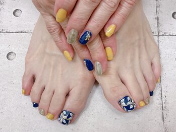 ネイル ビューティーマジック 葛西本店/手足お揃いフラワーネイル