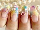 お花タイダイ柄フレンチネイル