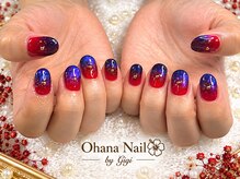 オハナ(OHANA)/レッドブルーの艶ネイル