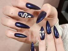 ダークハニー 池袋店(Dark Honey)/３Dアートリボンネイビーネイル