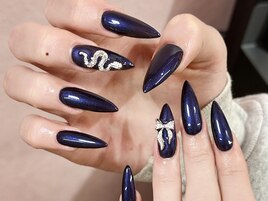 ３Dアートリボンネイビーネイル