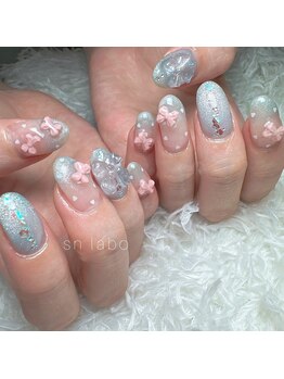 スマイル ネイル ラボラトリー(Smile nail laboratory)/ブルー/マグネット/リボン