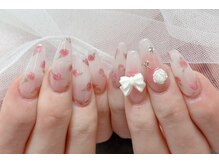 ネイルアンドアイラッシュスタジオ シュシュ(chouchou)/春ネイル手描き花柄リボンバラ