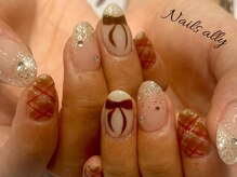 ネイルズアリー 立川店(Nails ally)/チェック×カフェラテ×リボン