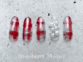 赤チェックアートネイル　￥6980