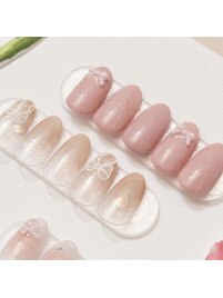 ちゅるんピンクの春ネイル