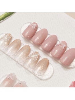 ちゅるんピンクの春ネイル