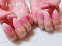 ユーネイルズ 恵比寿(Yu.NAILS.)/チークネイル/桜/先端ラメ