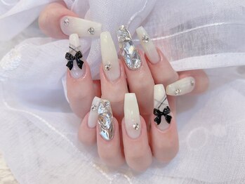 デコール 心斎橋(DECOR)/黒リボン埋め尽くしネイル