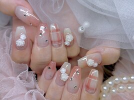 赤チェック 秋ネイル