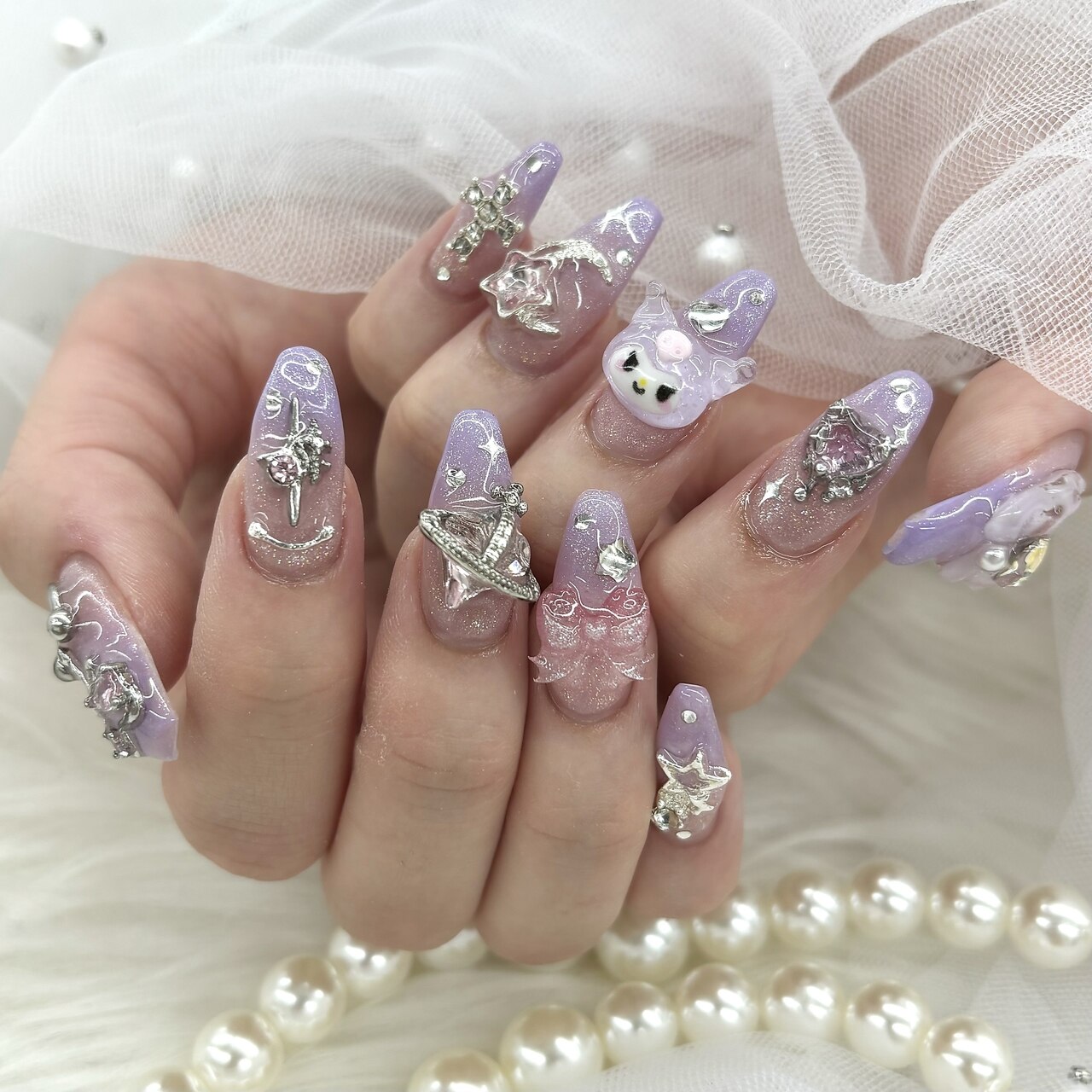 21))マリーンセル ネイルチップ フレンチガーリー ストーンネイル