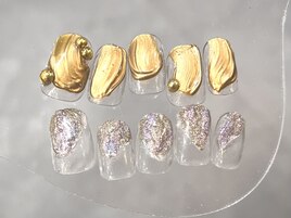 ゴールドちぐはぐネイル