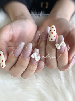 ピンクシュガーネイル(pink sugar nail)/ハートいっぱいガーリーネイル！