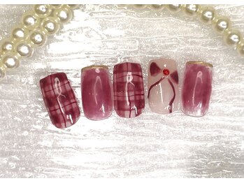 アムルーズ(Amoureuse)/チェック×リボンネイル♪