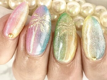 ネイルサロンティーモ(Nail Salon Tmo)の写真/付替ジェルオフ無料★雑誌に掲載されました!JNA1級の高技術[写真:ヤシの木アート縦グラデ単色ネイル8030円]