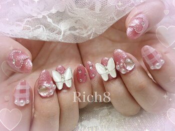 ネイルアンドまつげエクステ リッチエイト 原宿店(Rich8)/くりぬきハートチェックネイル