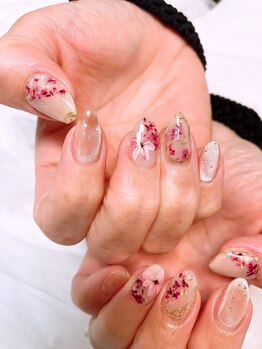 押し花と手描きアート