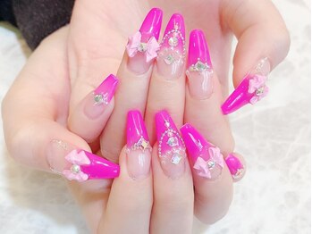 デコール 心斎橋(DECOR)/ビビットピンクリボンネイル