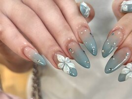 ブルーグラデ×3Dフラワー