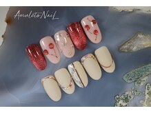 アムレート ネイル 蕨(Amuleto NaiL)/さくらんぼ＆小花ラインネイル